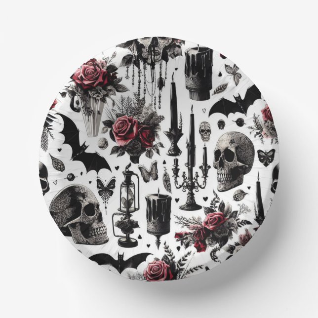Gothic Floral Paper Bowls - Halloween, Hochzeit Pappteller (Vorderseite)