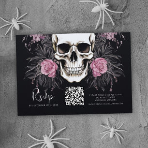 Gothic Floral QR Code Wedding RSVP Karte