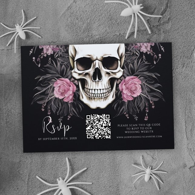 Gothic Floral QR Code Wedding RSVP Karte (Gothic Floral QR Code Wedding RSVP Card)