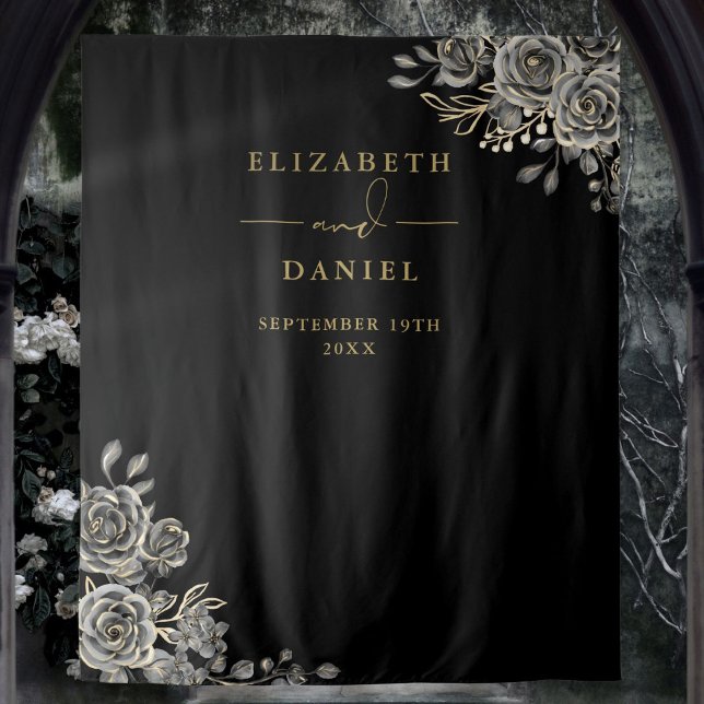 Gothic Floral Rose Hochzeit Foto Stand Hintergrund Wandteppich (Gothic Floral Roses Wedding Photo Booth Backdrop)