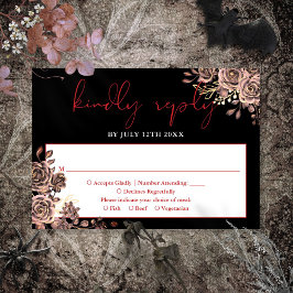 Gothic Floral Rose Schwarz und Rot Hochzeit RSVP Karte