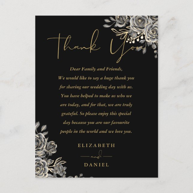 Gothic Floral Rose Vielen Dank für Ihre Hochzeit P Postkarte (Vorderseite)