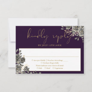 Gothic Floral Rosen Lila Und Gold Hochzeit RSVP Karte