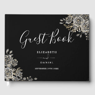 Gothic Floral Rosen Schwarz-Weiß-Foto-Hochzeit Gästebuch