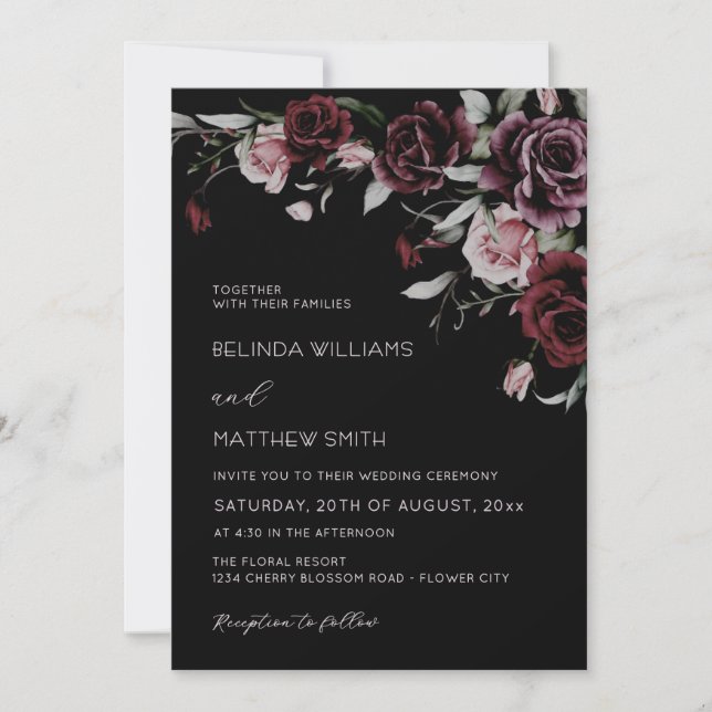 Gothic Floral Roses | Photo Wedding Einladung (Vorderseite)