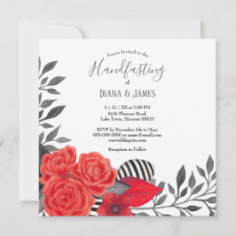 Gothic Floral | Rot- und Schwarz-Handverheiratung Einladung