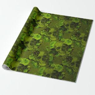 Gothic Floral-Schädel-Print Rustikales Halloween Geschenkpapier