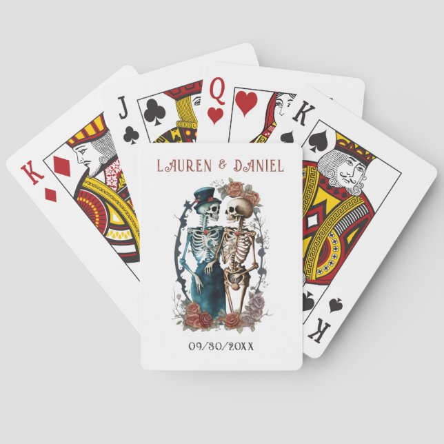 Gothic Floral Skelette Names Wedding Playing Card Spielkarten (Rückseite)