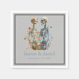 Gothic Floral Skelettnamen Datum Hochzeit Serviette