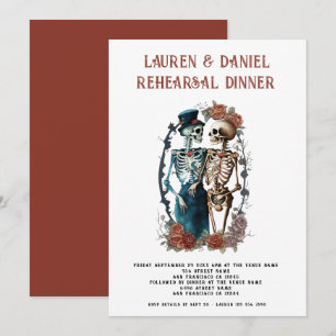 Gothic Floral Skeletts Hochzeitessen Probe Einladung