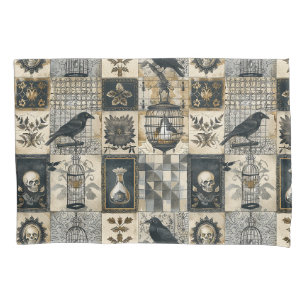Gothic Floral Skull and Raven Pattern Kissenbezug
