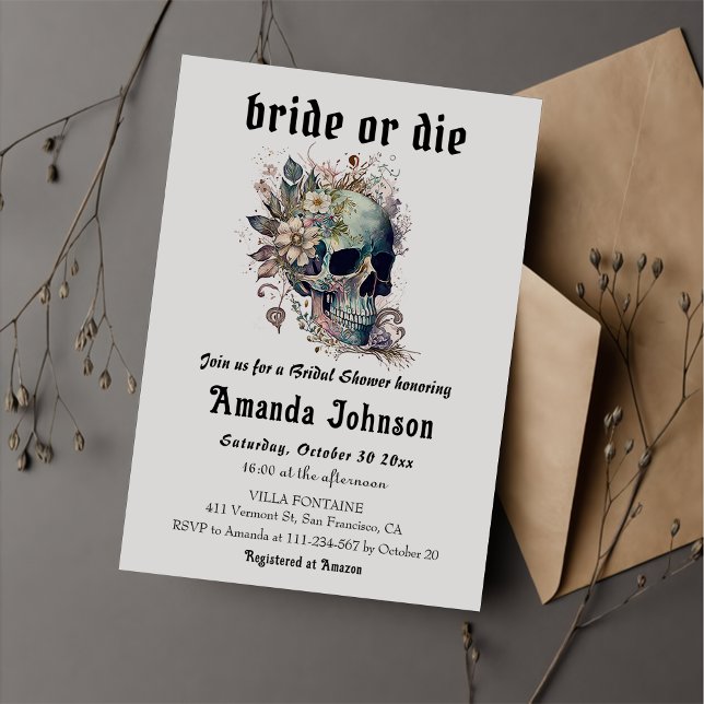 Gothic Floral Skull Bridge oder Die Brautparty Einladung (Von Creator hochgeladen)