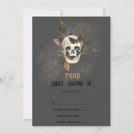 Gothic Floral Skull Butterflies Wedding RSVP Einladung
