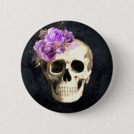 Gothic Floral Skull Button