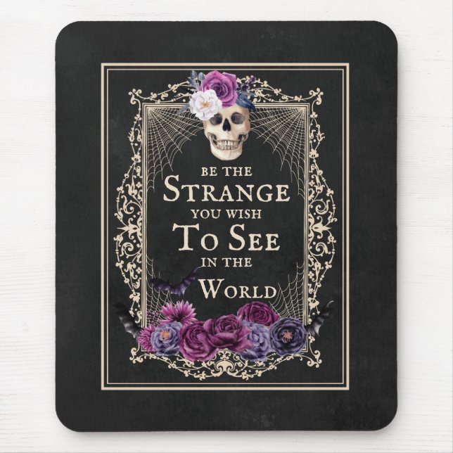 Gothic Floral Skull Fledermäuse Funny Zitat Schwar Mousepad (Vorne)