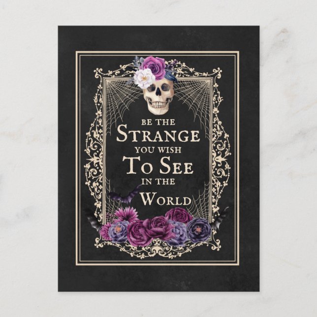 Gothic Floral Skull Fledermäuse Funny Zitat Schwar Postkarte (Vorderseite)