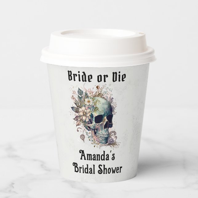 Gothic Floral Skull Halloween Brautparty Pappbecher (Vorderseite)