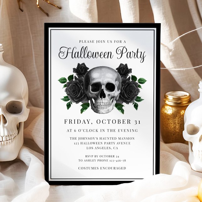 Gothic Floral Skull Halloween Einladung (Gothic Floral Skull Halloween Invitation)