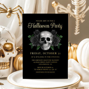 Gothic Floral Skull Halloween Gold Folieneinladung