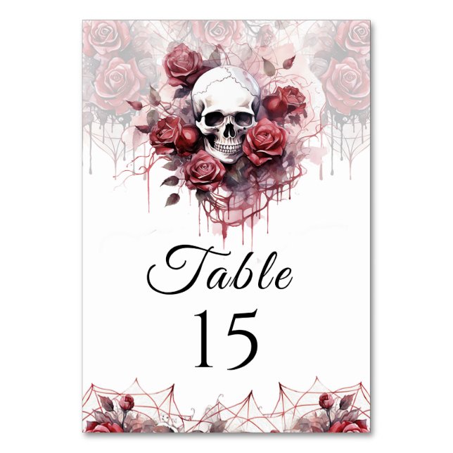 Gothic Floral Skull Halloween Hochzeitsfeier Tisch Tischnummer (Vorderseite)