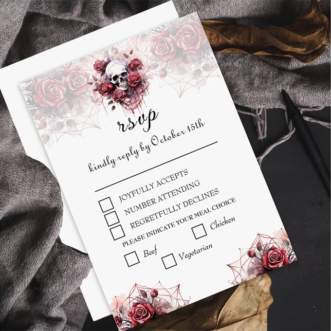 Gothic Floral Skull Halloween Hochzeitskarte RSVP Karte (Von Creator hochgeladen)