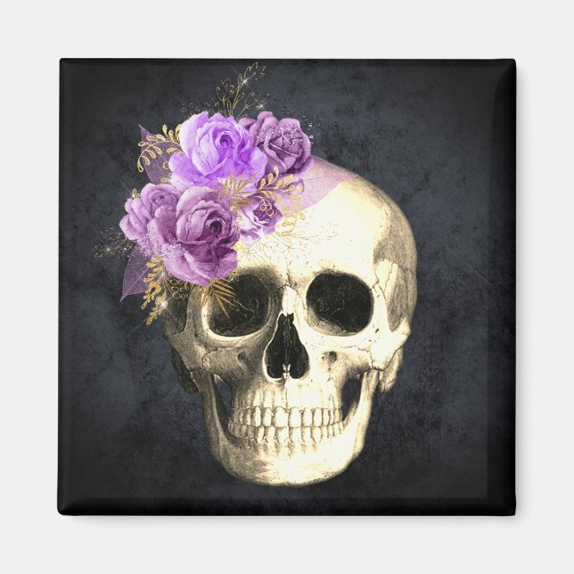 Gothic Floral Skull Halloween Magnet (Vorne)
