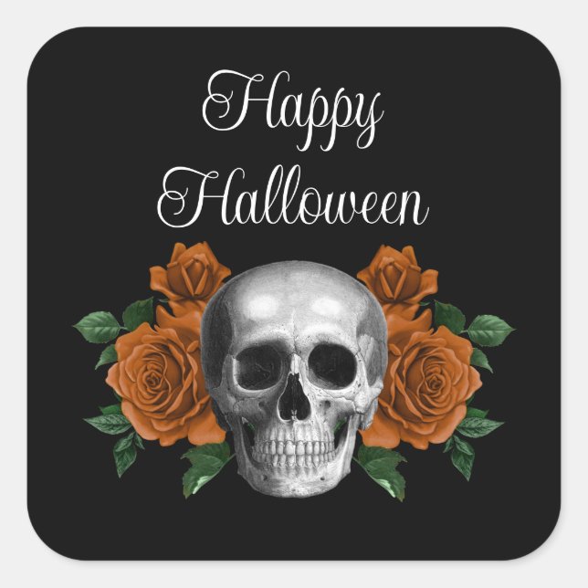 Gothic Floral Skull Halloween Quadratischer Aufkleber (Vorderseite)