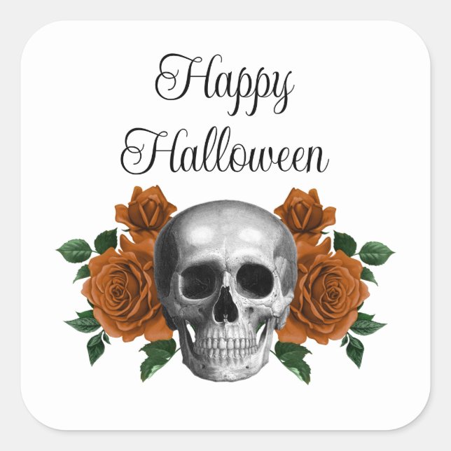 Gothic Floral Skull Halloween Quadratischer Aufkleber (Vorderseite)