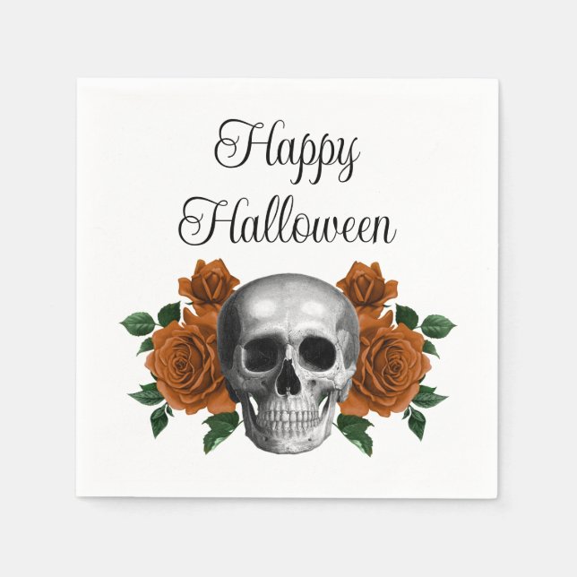 Gothic Floral Skull Halloween Serviette (Vorderseite)