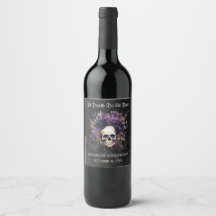 Gothic Floral Skull Halloween Wine Label