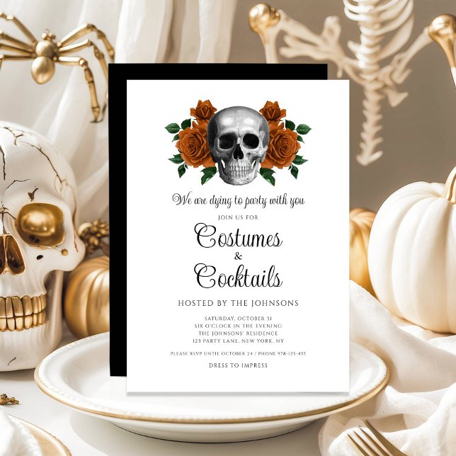 Gothic Floral Skull Kostüme & Cocktail Halloween Einladung (Gothic Floral Skull Costumes & Cocktail Halloween Invitation)