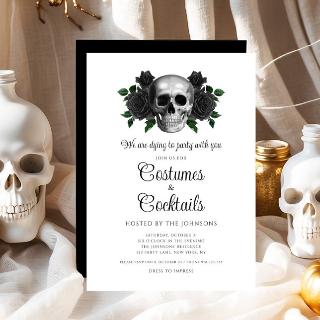 Gothic Floral Skull Kostüme & Cocktail Halloween Einladung (Gothic Floral Skull Costumes & Cocktail Halloween Invitation)