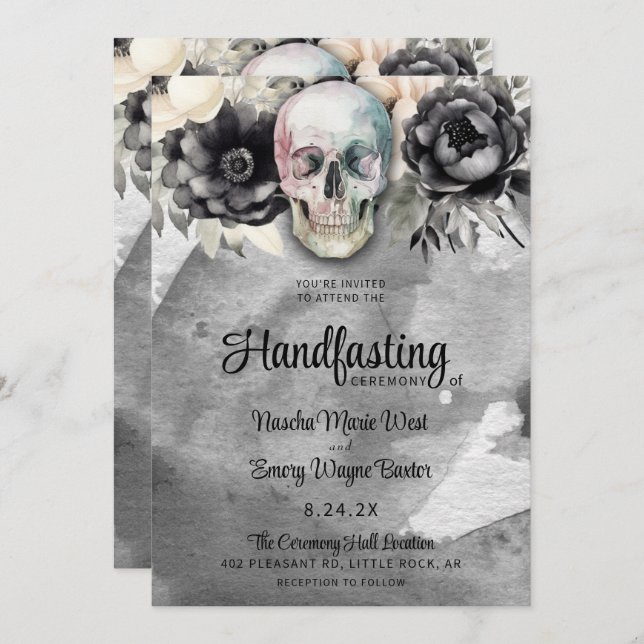 Gothic Floral Skull & Peony Handfasts Einladung (Vorne/Hinten)