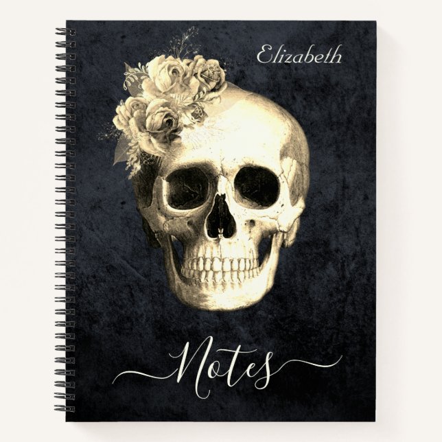 Gothic Floral Skull Personalisiert Notizbuch (Vorderseite)