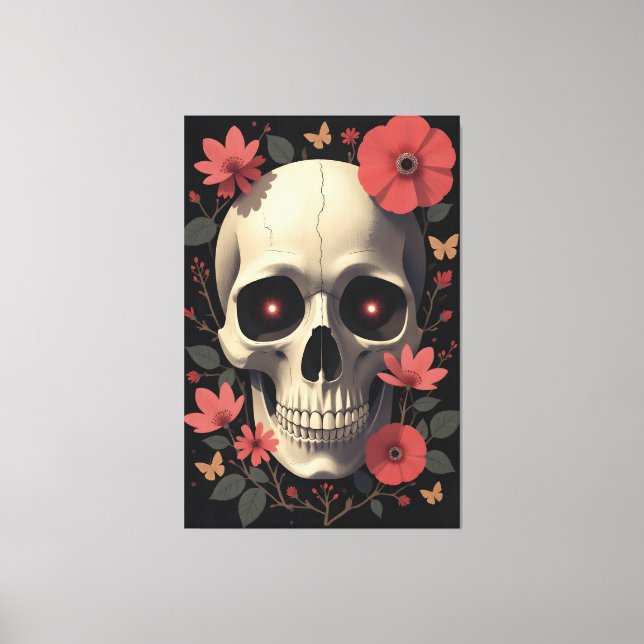 Gothic Floral Skull - Stylized Skull Leinwanddruck (Vorderseite)