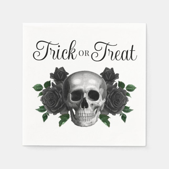 Gothic Floral Skull Trick Or Treat Halloween Serviette (Vorderseite)