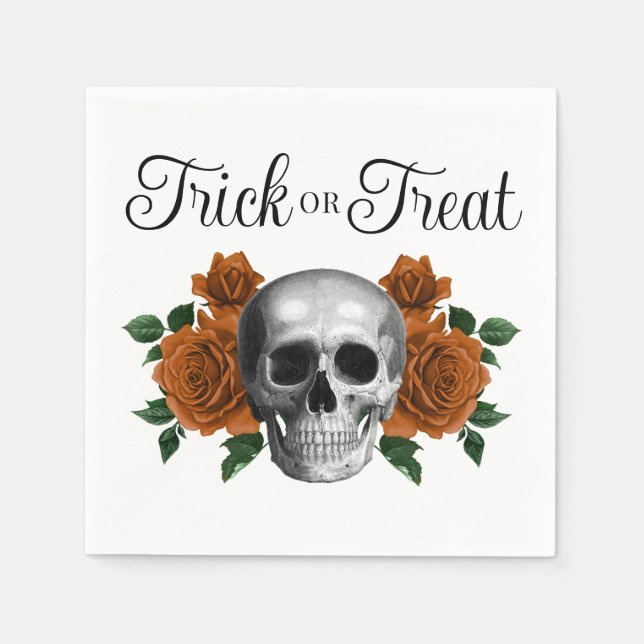 Gothic Floral Skull Trick Or Treat Halloween Serviette (Vorderseite)