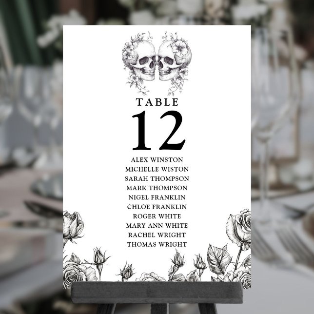Gothic Floral Skulls Tischnummer Seekarte (Gothic Floral Skulls Table Number Seating Chart)
