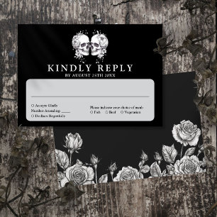 Gothic Floral Skulls Wedding RSVP Karte