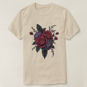 Gothic Floral T - Shirt - Moody Black Rose & Viole