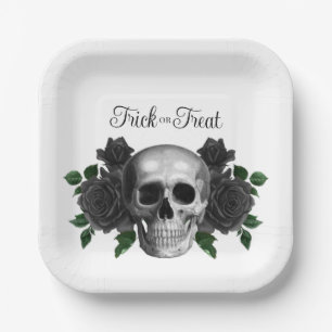 Gothic Floral Totenkopf Trick Or Treat Halloween Pappteller