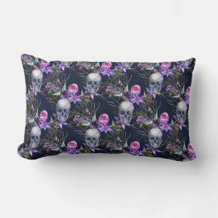 Gothic Floral Totenköpfe und Zweige Nahtloses Must Lendenkissen