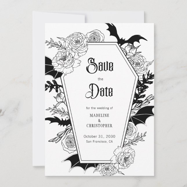 Gothic Floral Wedding Save the Date Einladung (Vorderseite)