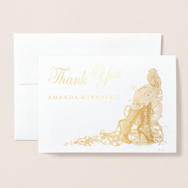Gothic-Foil Gold Steampunk Wedding Dankeschön Kart Folienkarte (Vorderseite mit Umschlag)