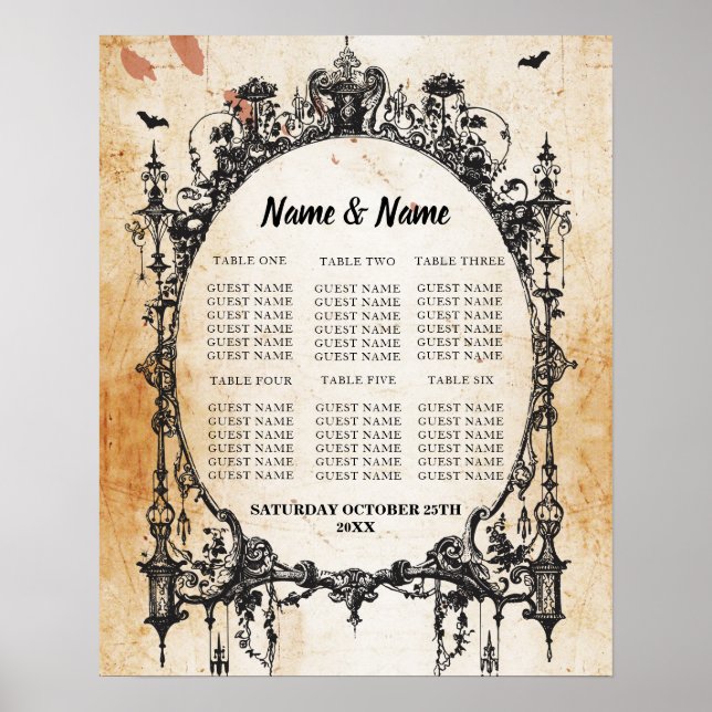 Gothic Frame Table Plan Hochzeitplakatsitze Poster (Vorne)
