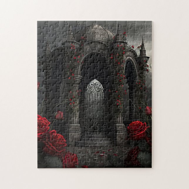Gothic Friedhof Gazebo mit Rote Rosen bei Nacht (Vertikal)