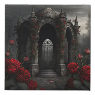 Gothic Friedhof Gazebo mit Rote Rosen bei Nacht Künstlicher Leinwanddruck
