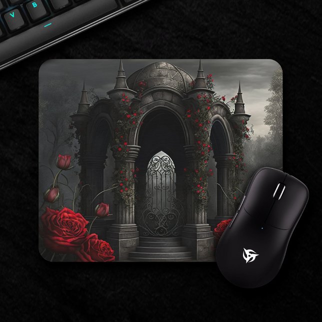Gothic Friedhof Gazebo mit Rote Rosen bei Nacht Mousepad (Von Creator hochgeladen)