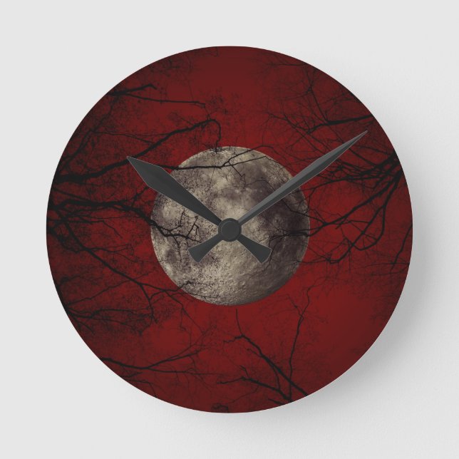 Gothic Full Moon with Haunting Trees Runde Wanduhr (Vorderseite)