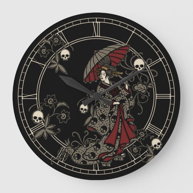 Gothic Geisha Große Wanduhr (Vorderseite)